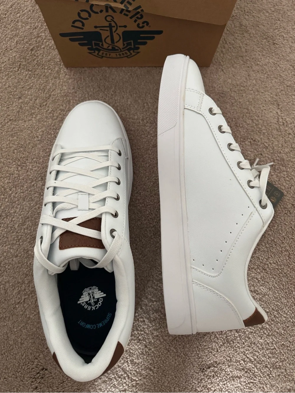 Dockers Men’s White Sneakers with Brown Accents
